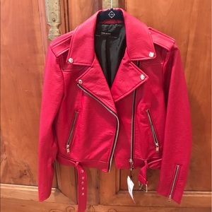Red faux leather jacket